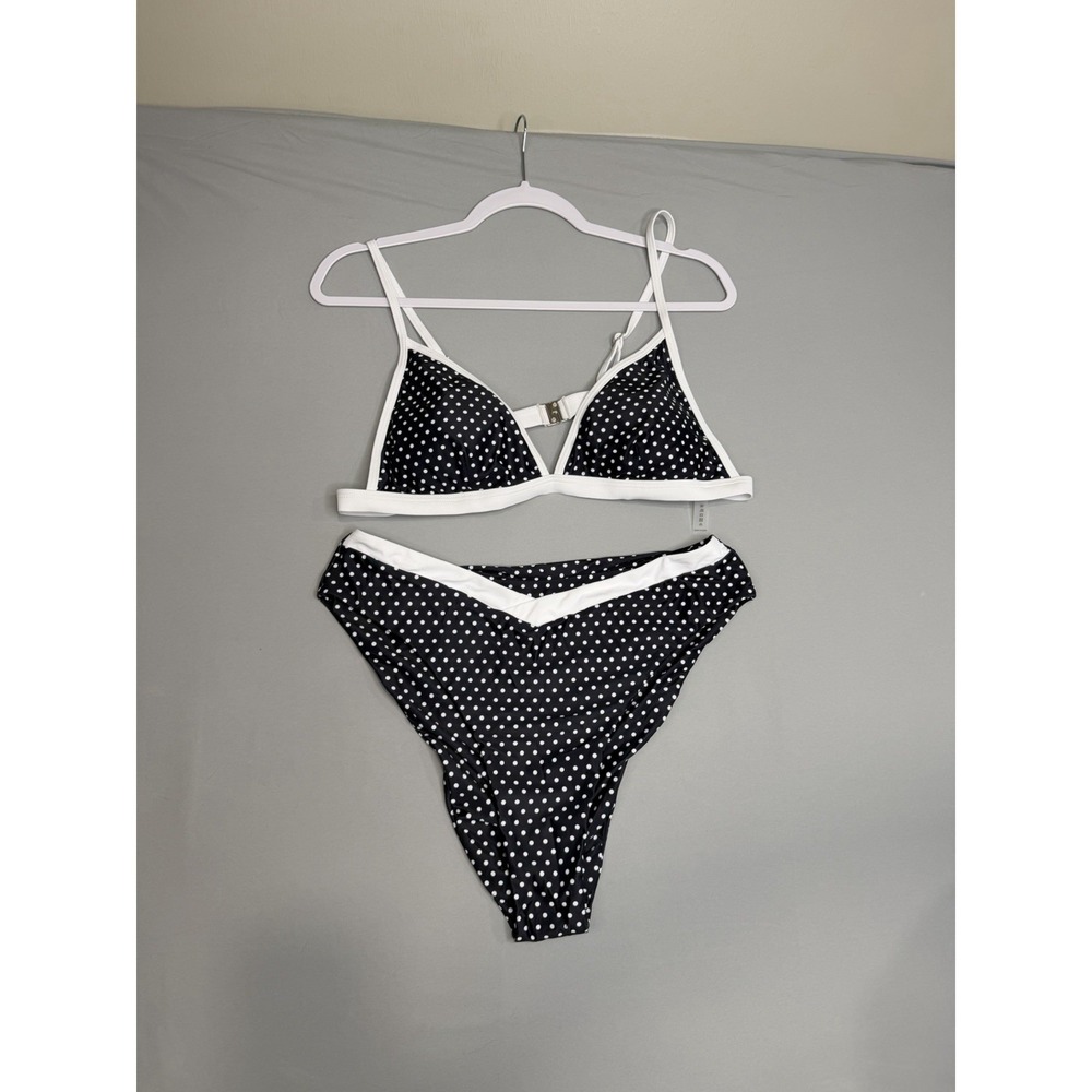 Polka Dot Black White‎ Bikini Set XL Women's Spaghetti Strap 2 Piece Swimwear